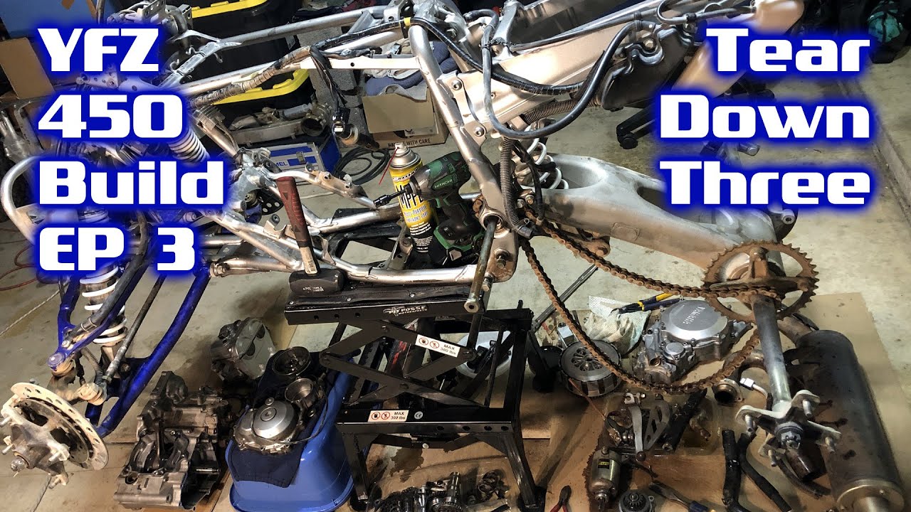 Yamaha YFZ450 Build - Part 3 - Tear Down - Engine Motor Bottom End, Oil Tank Radiator, Steering Stem