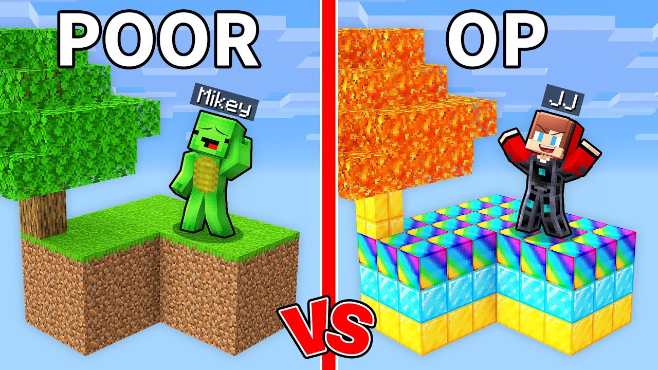 Mikey POOR vs JJ OP Skyblock Survival Battle in Minecraft (Maizen)