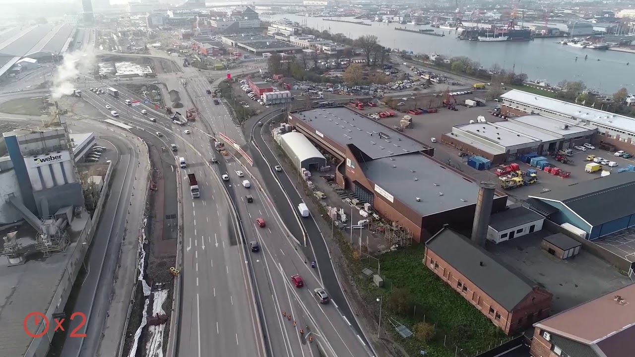 E45 Lilla Bommen-Marieholm – en drönarfilm från trafikomläggningen den 7 november 2018