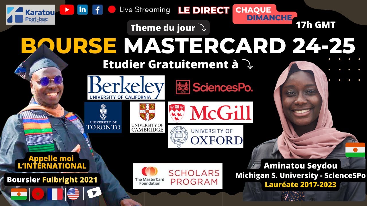 Bourse d'étude 100% de la Fondation Mastercard 2024-2025