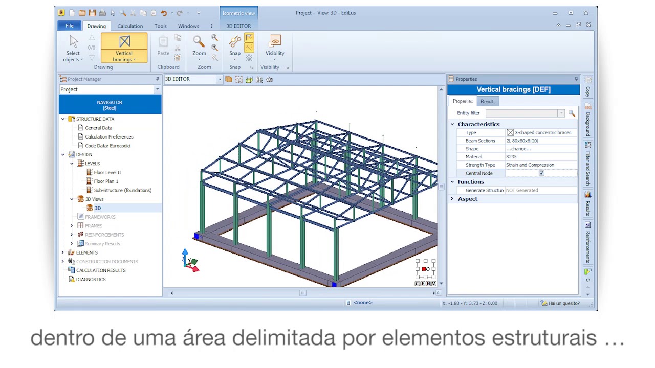 Vídeo Tutorial de EdiLus - Inserir contraventamentos de aço - ACCA software