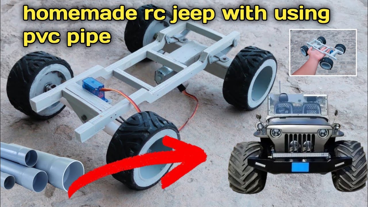 How to make RC Landi Jeep with pvc pipe. DIY Chassis💪💯 at homemade.@sukhveer_skill