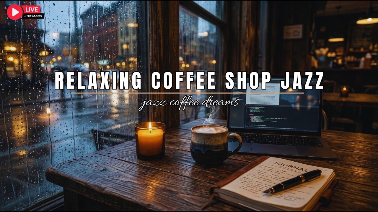 🔴 Relaxing Coffee Shop Jazz 🌧️ Warm Rainy Day Ambience for Studyin