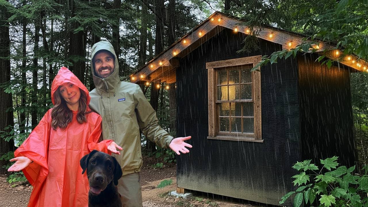 Luxury Camping in Tiny Off-Grid Cabin | Heavy Rain Storm
