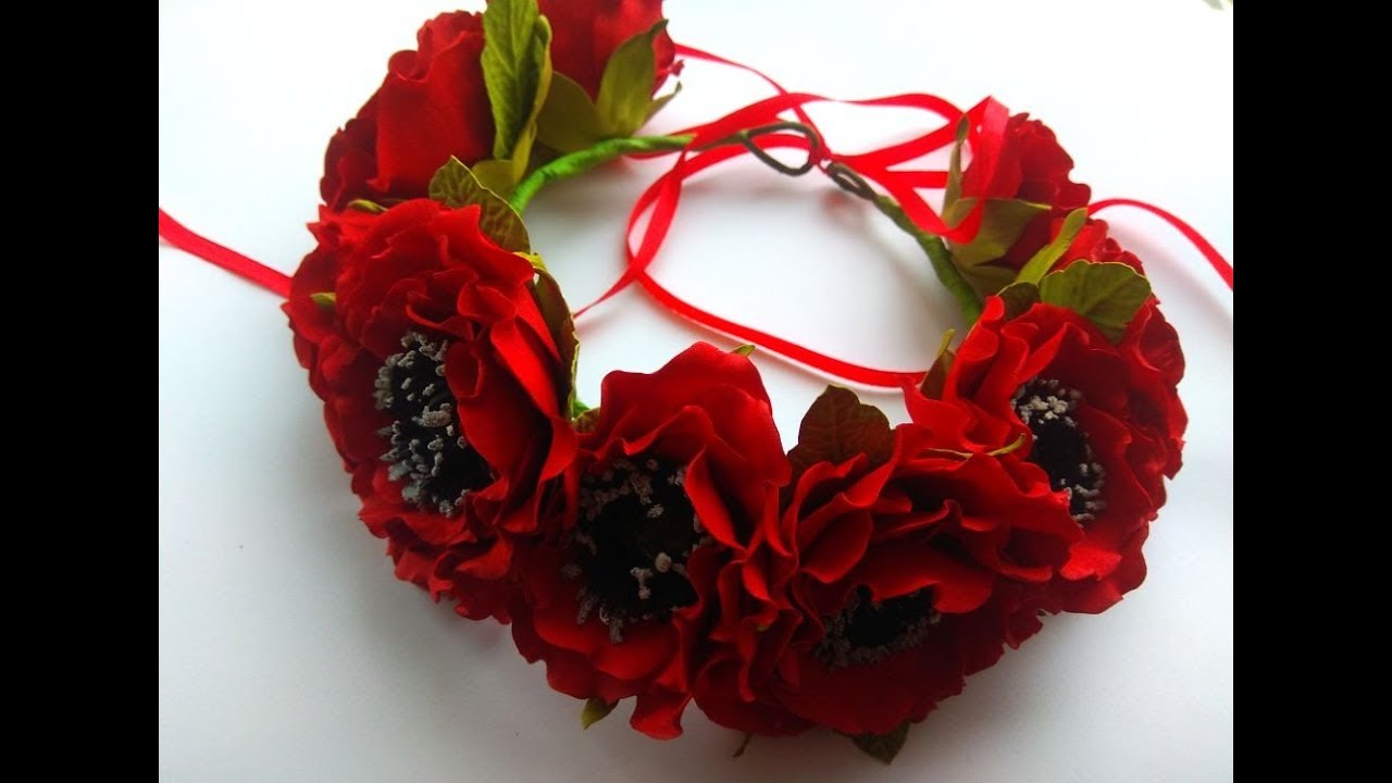 Как сделать пышный мак с плоским основанием из иранского фоамирана и собрать венок