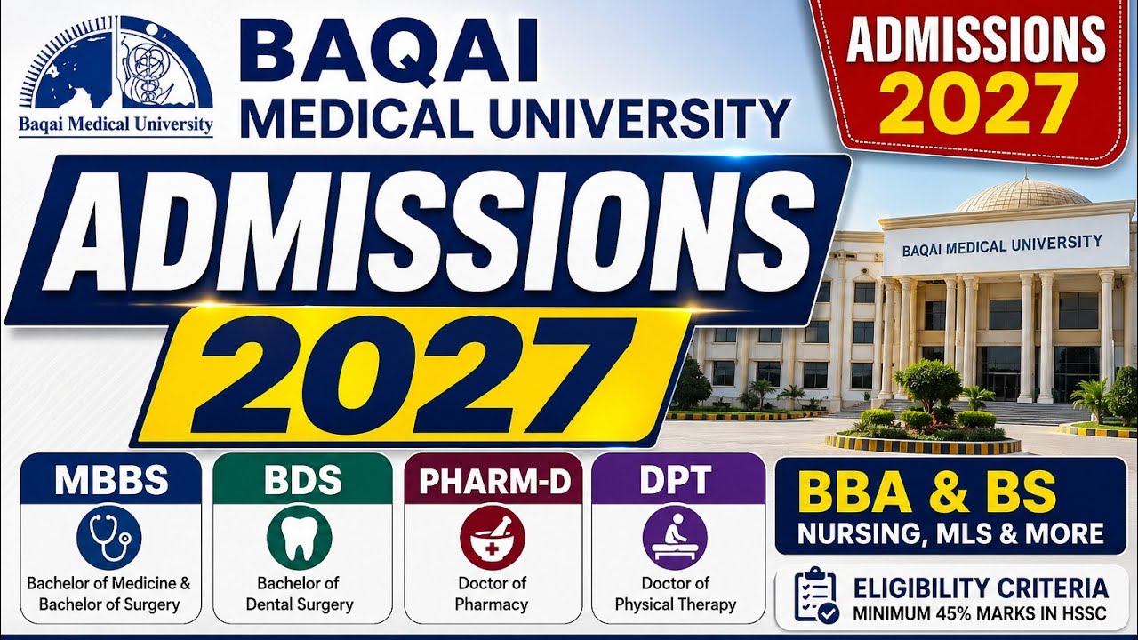 Baqai Medical University Admissions 2027 Open | MBBS, BDS, Pharm-D & More