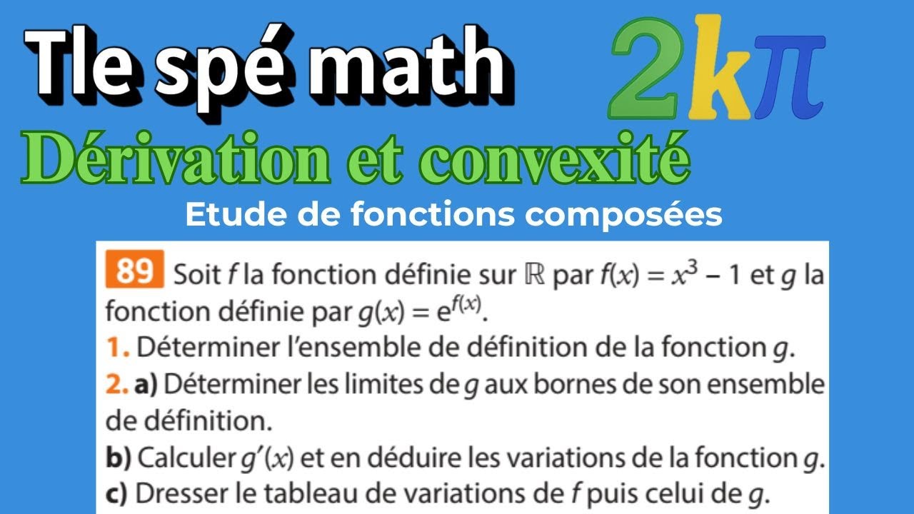 89p157 Étude de g(x)=e^{f(x)} : limites, dérivée et variations (Exercice 89 Terminale)