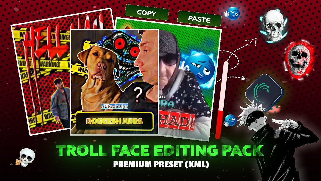 TROLL FACE EDITING PACK 💀 | Shakes , CC , Aura , Text , Watermark | [XML] Link