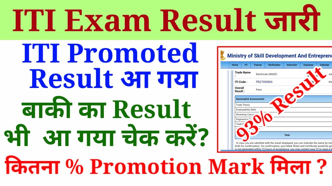 ITI Result 2022, ITI Promotion Result 2020 22 जारी, ITI Result kaise check kare, ITI Exam Result