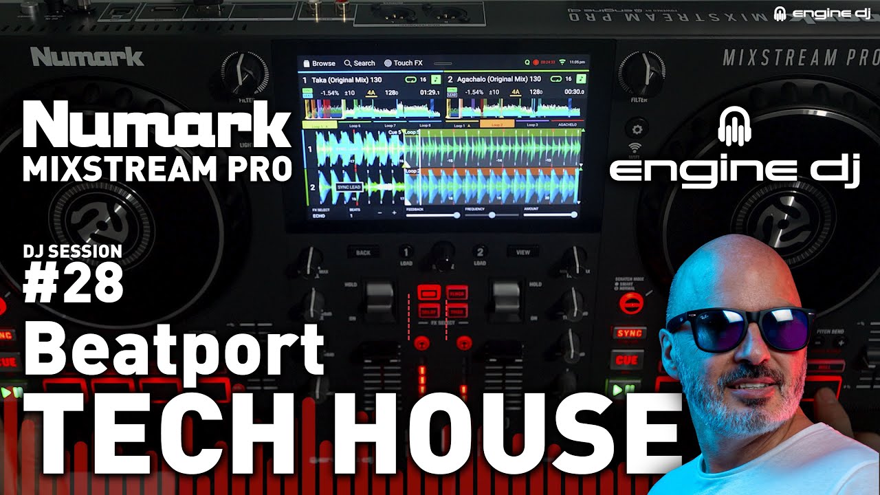 NUMARK MIXSTREAM PRO ARTAIR DJ 28. Tech House Dance Mix music. Engine DJ. Sync, Cue and Loop. 26'36