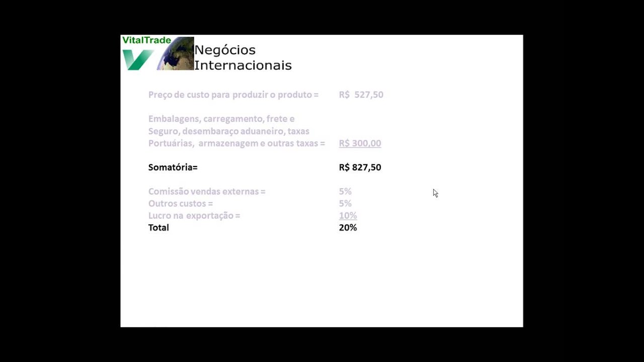 Calculo preço exportação FOB