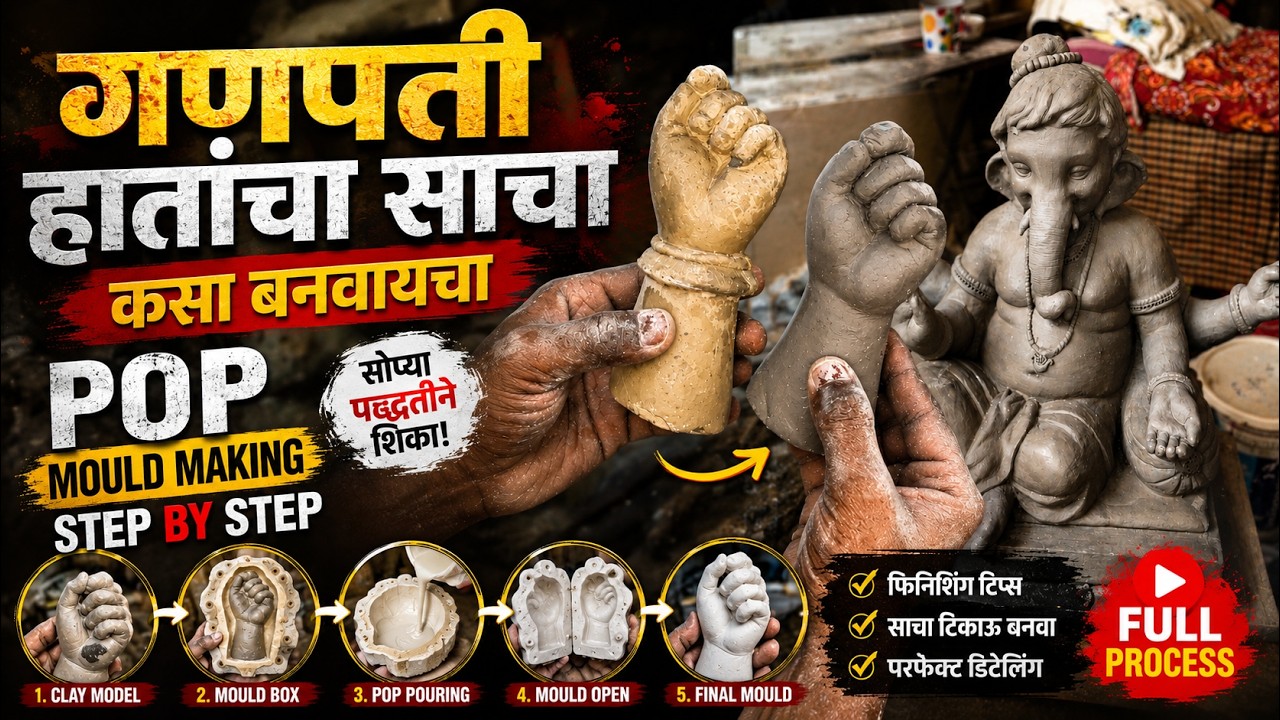 गणपती हातांचा साचा कसा बनवायचा POP Mould Making Step by Step | Ganpati Idol Making Tutorial #1