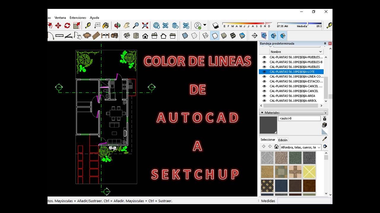 Color de líneas en sketchup y líneas segmentadas./ Line color in sketchup and segmented lines.