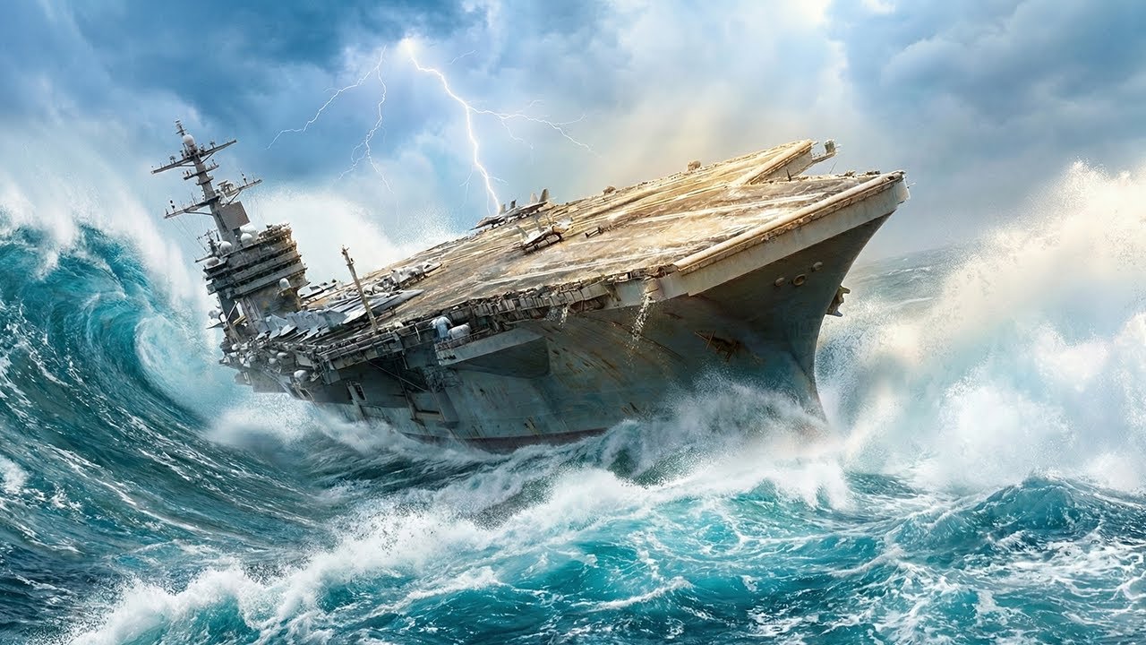 How Massive Aircraft Carrier Battles GIANT WAVES in storm