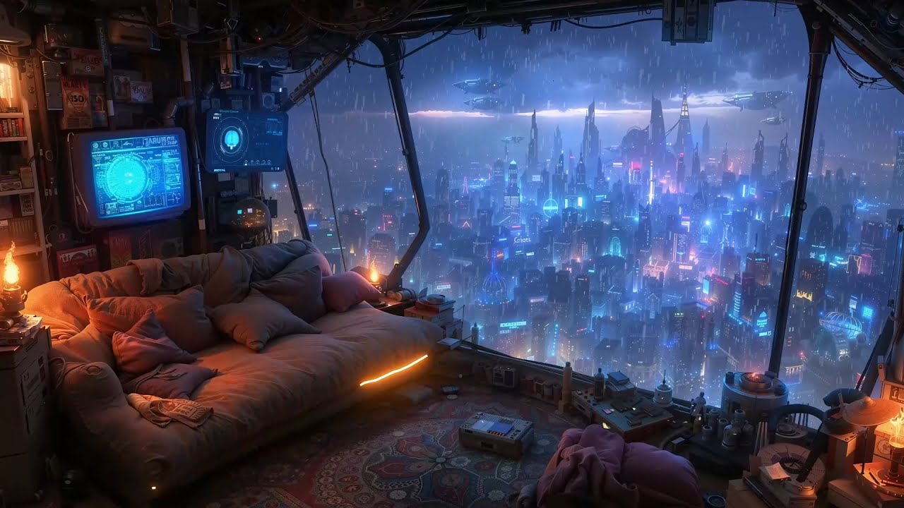 🎵 3 AM in Neo-Tokyo: Lonely Apartment Rain | Melancholic Ambient Music | 4K | 10 hrs