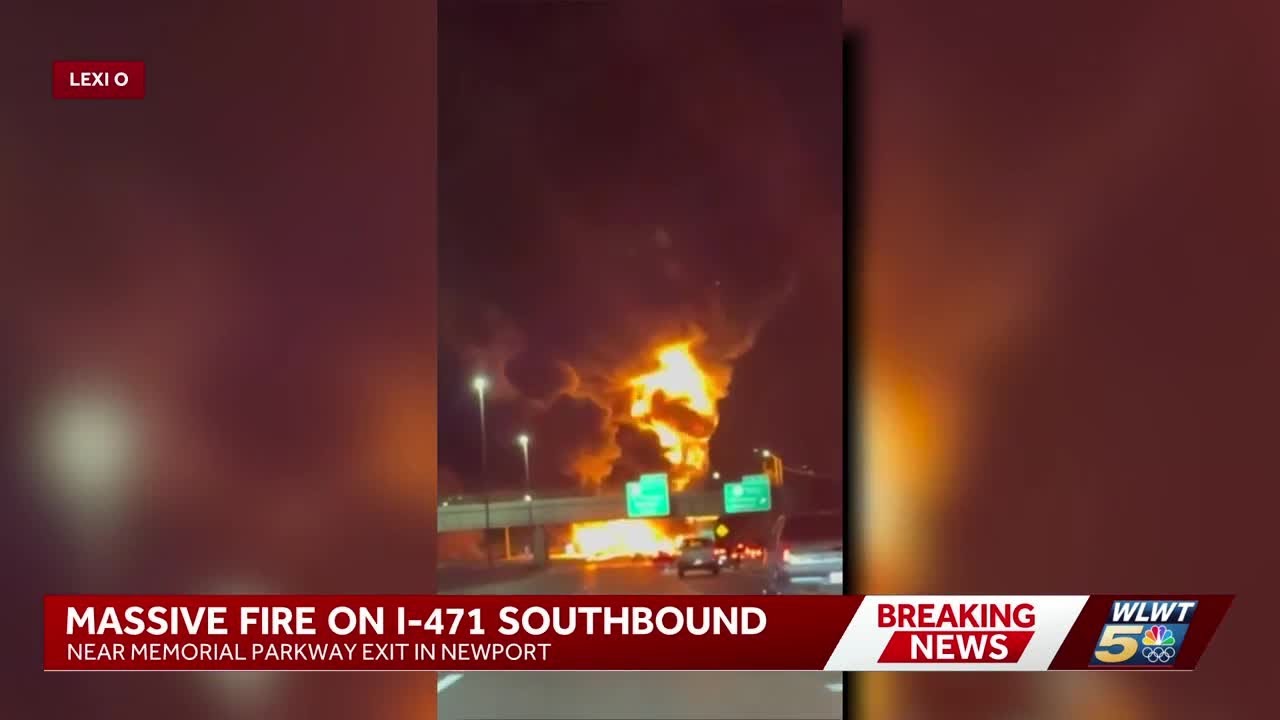 Emergency crews respond to tanker truck fire on I-471 in NKY, all lanes blocked