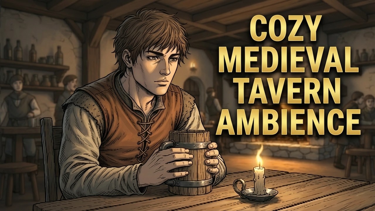 Medieval Tavern Ambience 🍺 2 Hours Celtic Harp Music with Fireplace & Candlelight