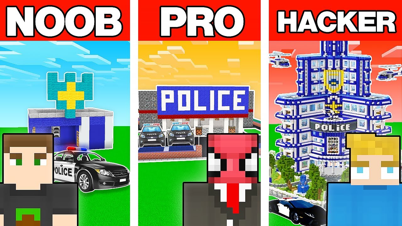NOOB VS PRO VS HACKER POLİS İSTASYONU YAPI KAPIŞMASI - Minecraft