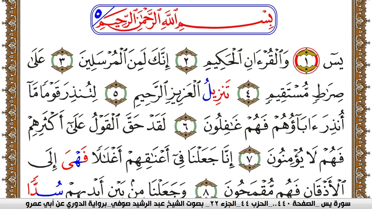 سورة يس مكتوبة عبد الرشيد صوفي برواية الدوري عن ابن عمرو
