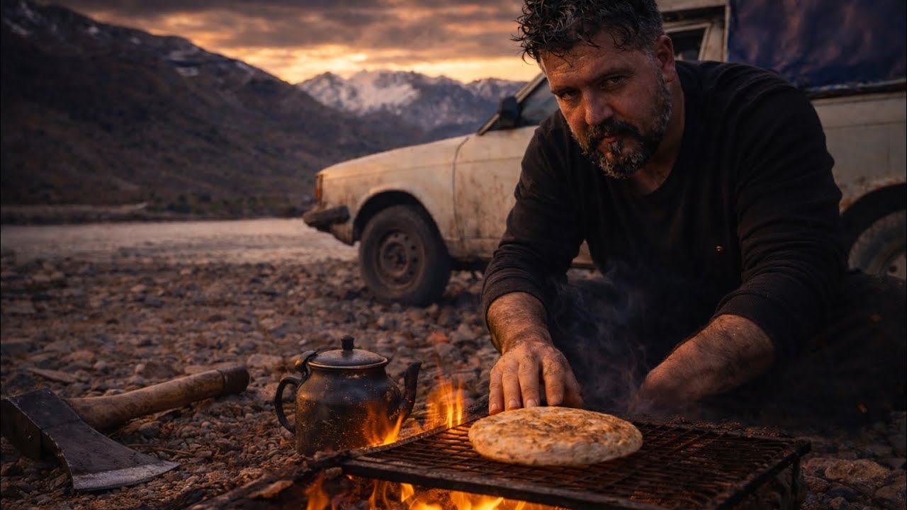 SURVIVING ALONEBY AFROZEN RIVER تنهایی در کنار رود یخ‌زده و کمپر قدیمی