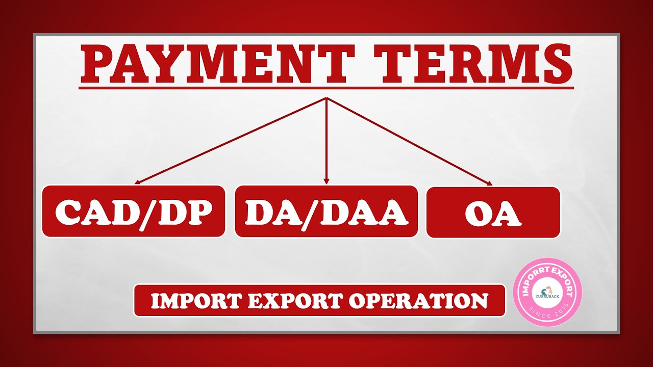 Types of Payment Terms CAD Cash Against Document, DA, DP Document Against Acceptance OA Open Account