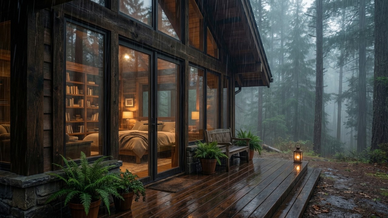 Soothing Rainstorm on a Quiet Cabin Roof for Deep Sleep and Calm Mind Relaxation