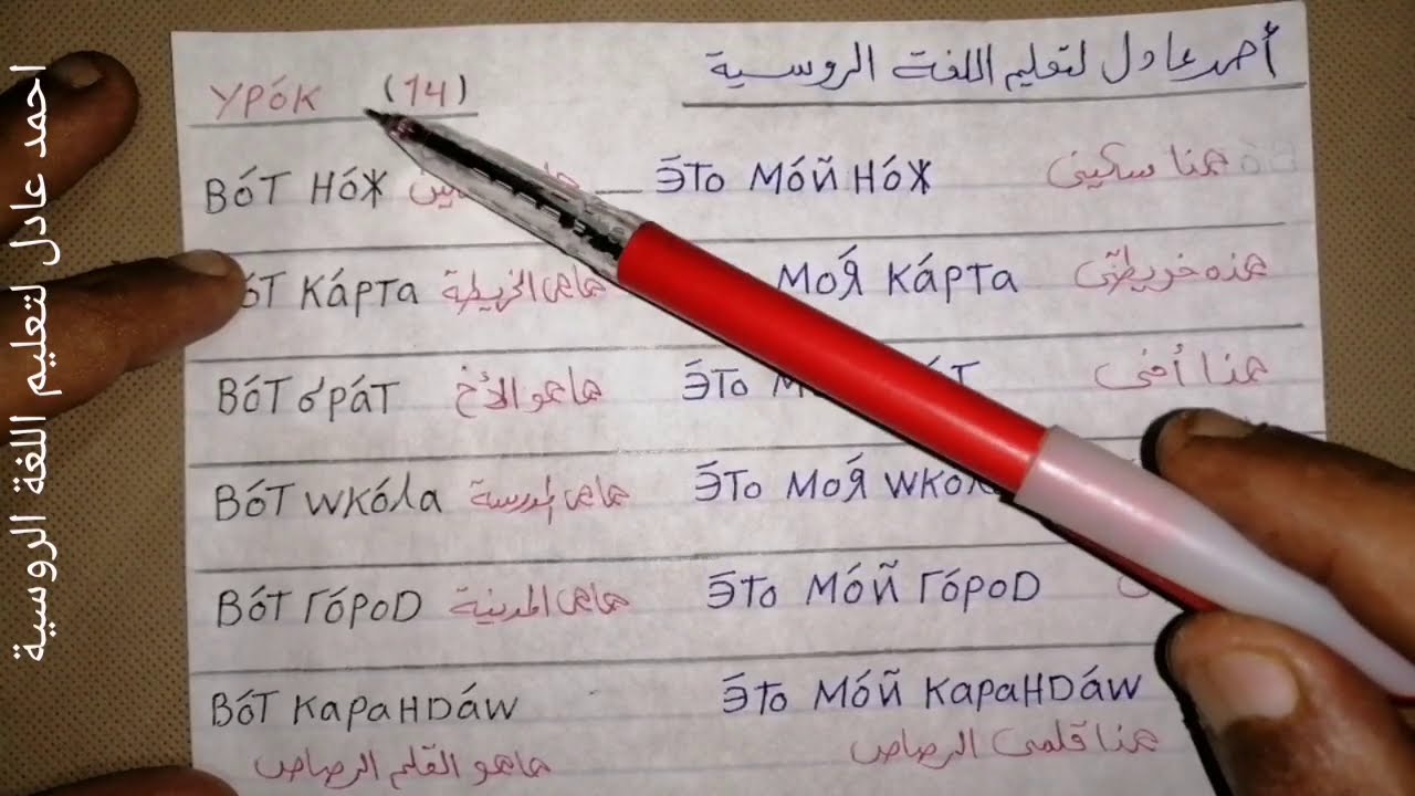 تعلم اللغة الروسية/الدرس١٤_المستوى الأول_مراجعة وتدريبات علي ضمائر الملكية_الحزء الأول_درس هام جدا