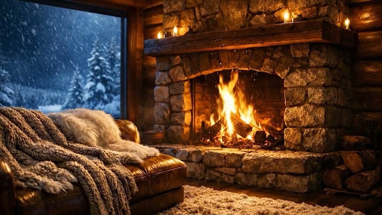3 Hours Fireplace & Snowstorm Night ❄️🔥 | Ultra Realistic Cozy Cabin Ambience for Deep Sleep & Study
