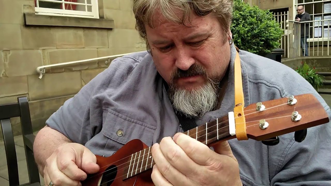 Manitoba Hal having a strum on my Rob Collins uke