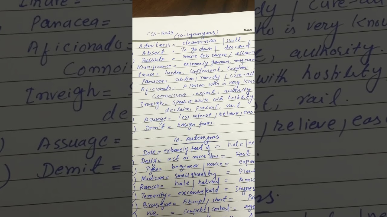 Css paper 2023 Synonyms, antonyms and prepositions correction . Composition paper solution css 2023