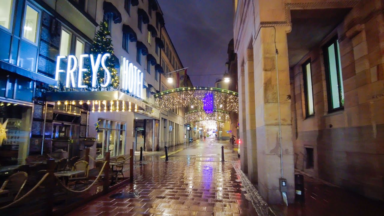 Night Walk in the Rain in Stockholm, Sweden (4K)