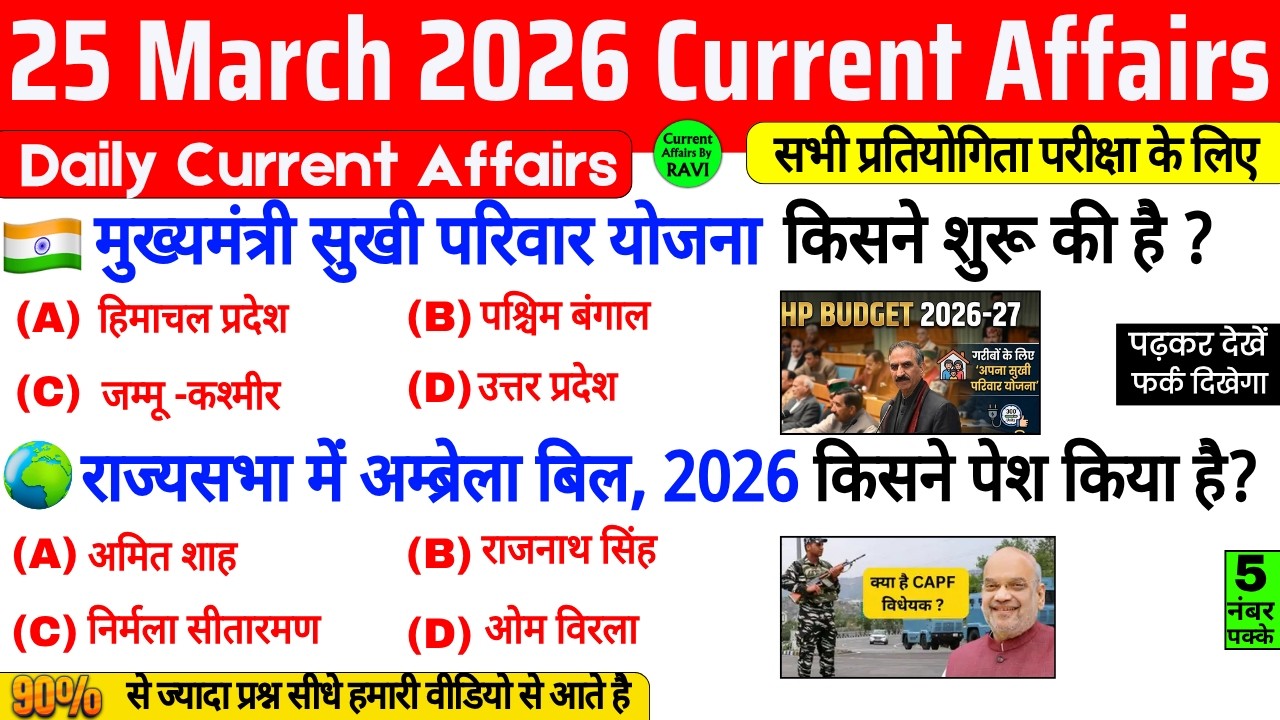 25 March 2026 Current Affairs | Current Affairs Today | Current GK SSC Railway UPSC BPSC POLICE NTPC