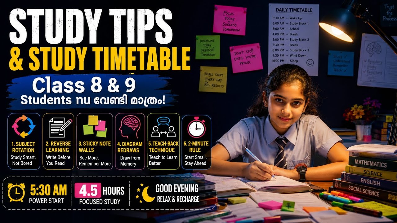 8th and 9th STUDENTS, COME ON 🔥🥹| 6 STUDY TIPS AND STUDY TIMETABLE MALAYALAM | class 8 and class 9