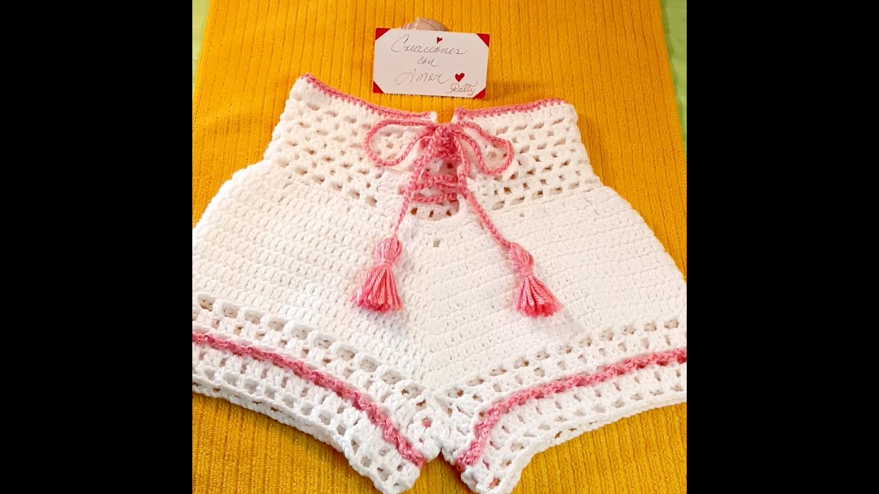 Short de talle largo, talla chica a crochet y explicado para todas las tallas.