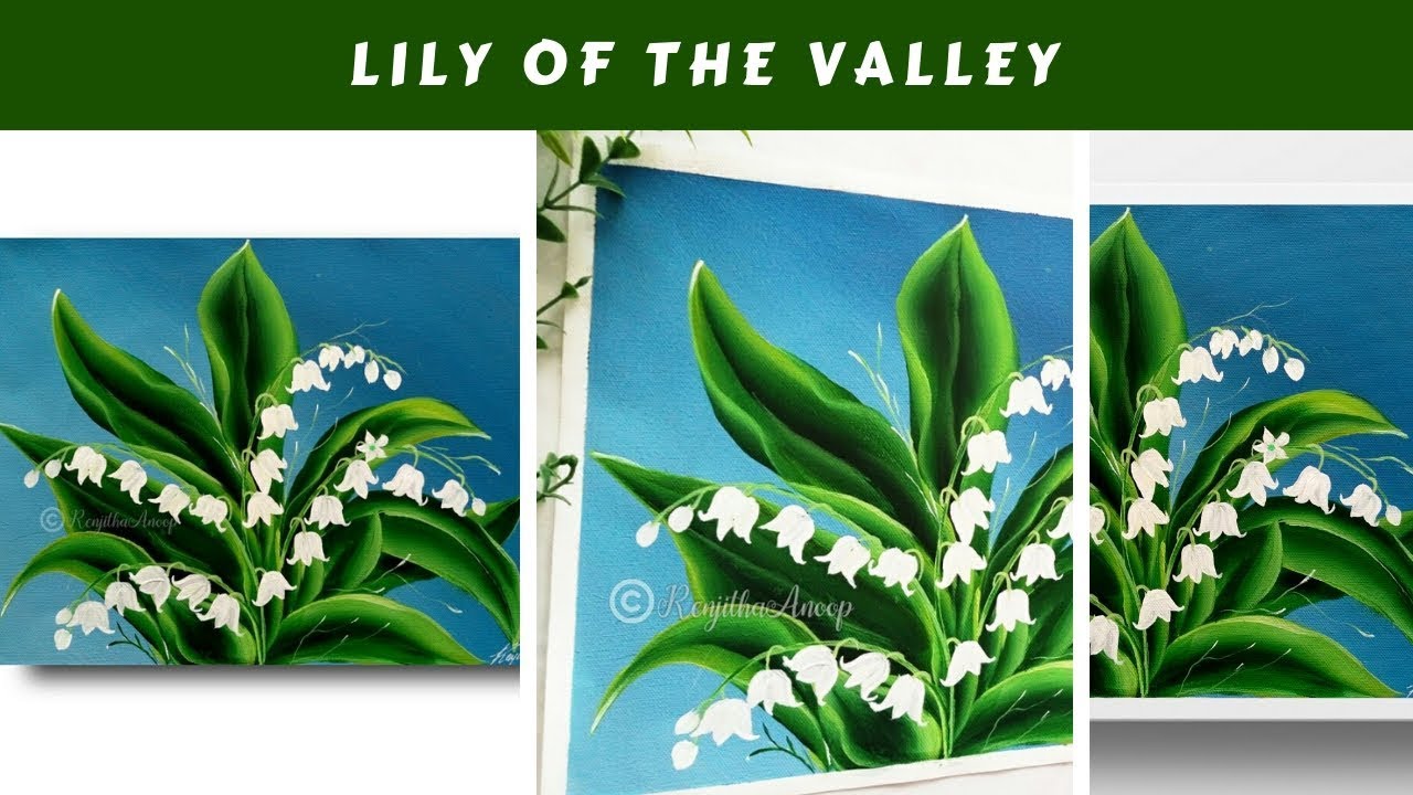 Step by step acrylic painting on canvas | Lily of the valley painting for beginners | Satisfying art