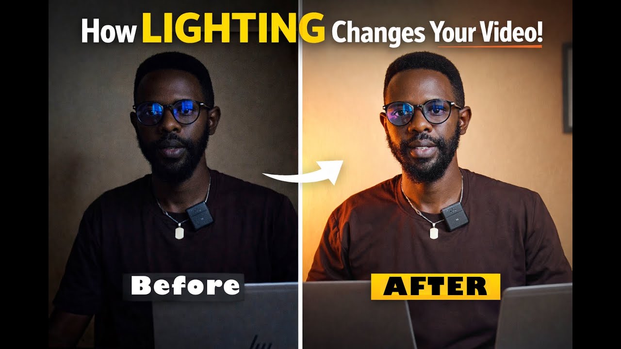Dore uko wakora lighting ukagira look ya professional video (Before&After)|Simple lighting technique
