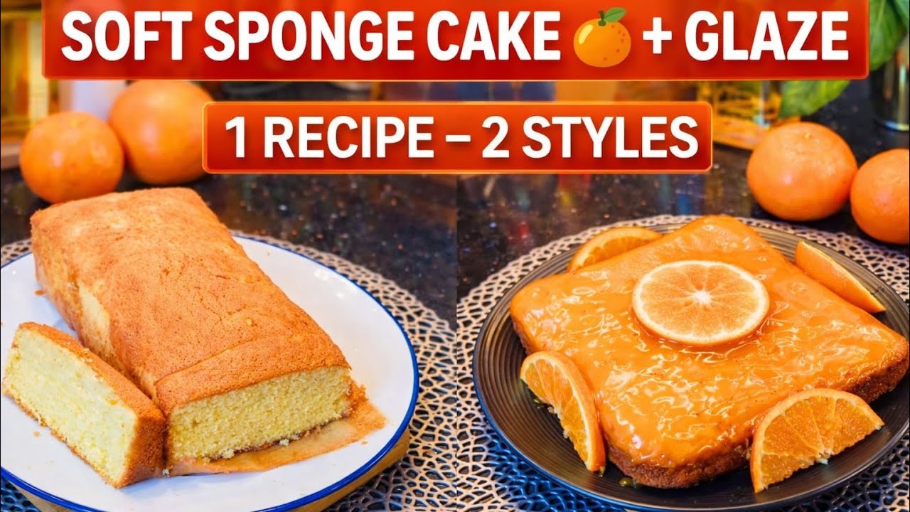 Soft Orange Sponge Cake 🍊 | 1 Recipe 2 Styles ,Bakery Style Super soft Orange Sponge Cake 