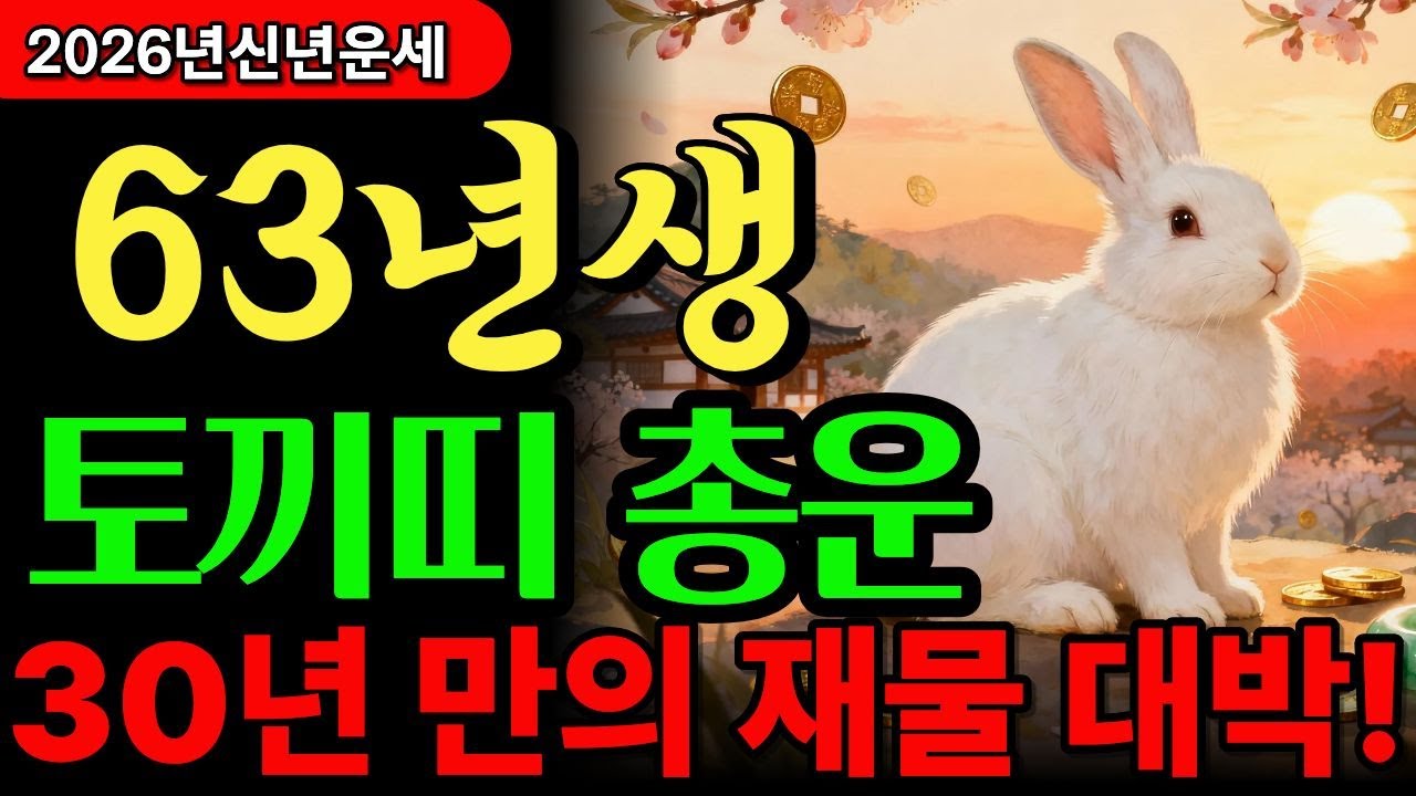 🐰 1963년생 토끼띠 2026년 운세 총정리 | 63세 계묘년생 30년 만의 재물 대박 금전운