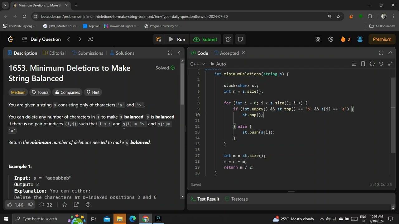 1653  Minimum Deletions to Make String Balanced