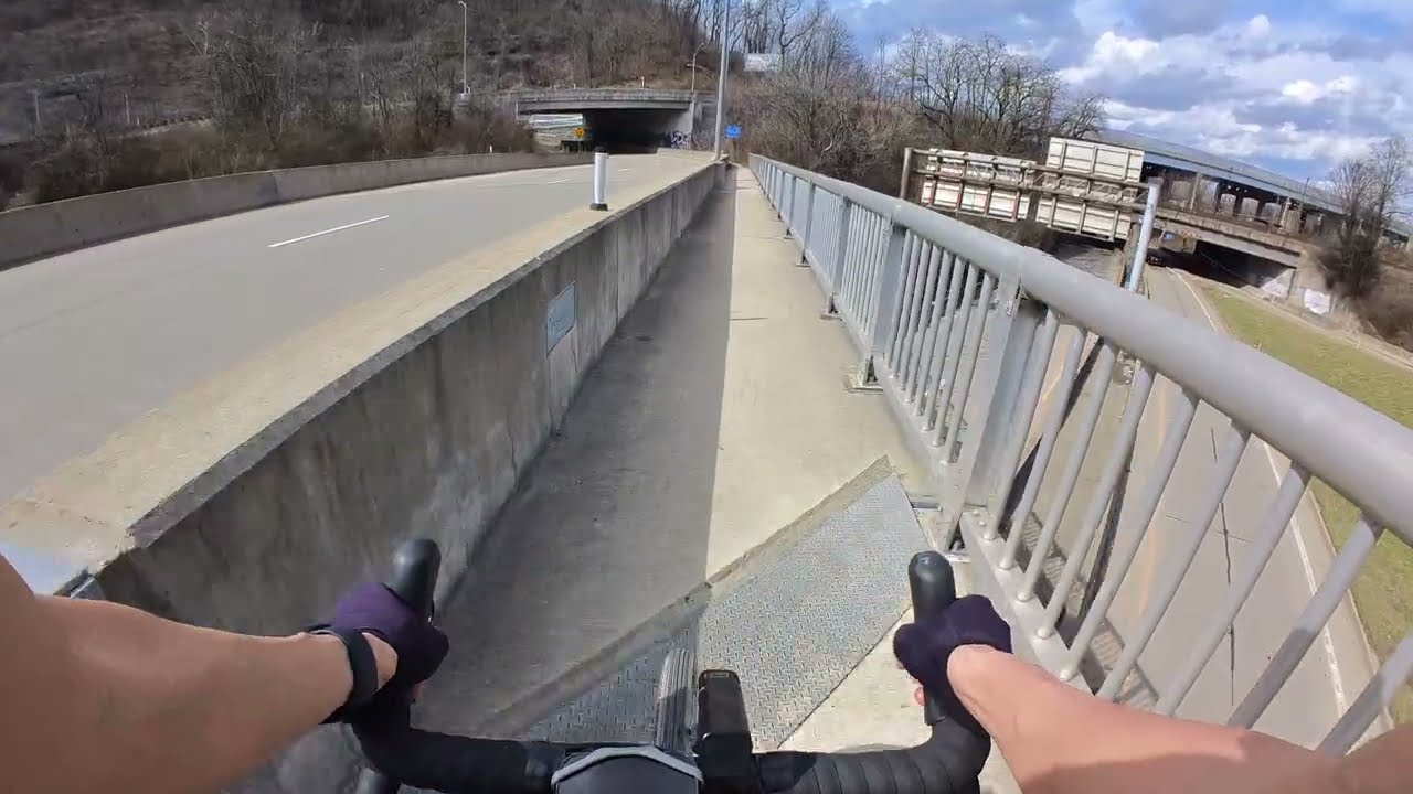 March bike ride: off Great Allegheny Passage to ramps to Glenwood Bridge, north onto Second Ave