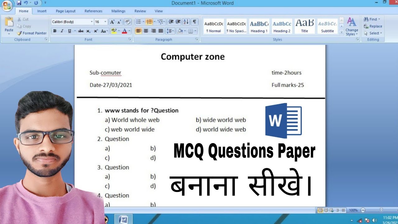 how to create Multiple choice Qestion paper (MCQ)  in MS Word 2007|| MCQ question paper kaise banye