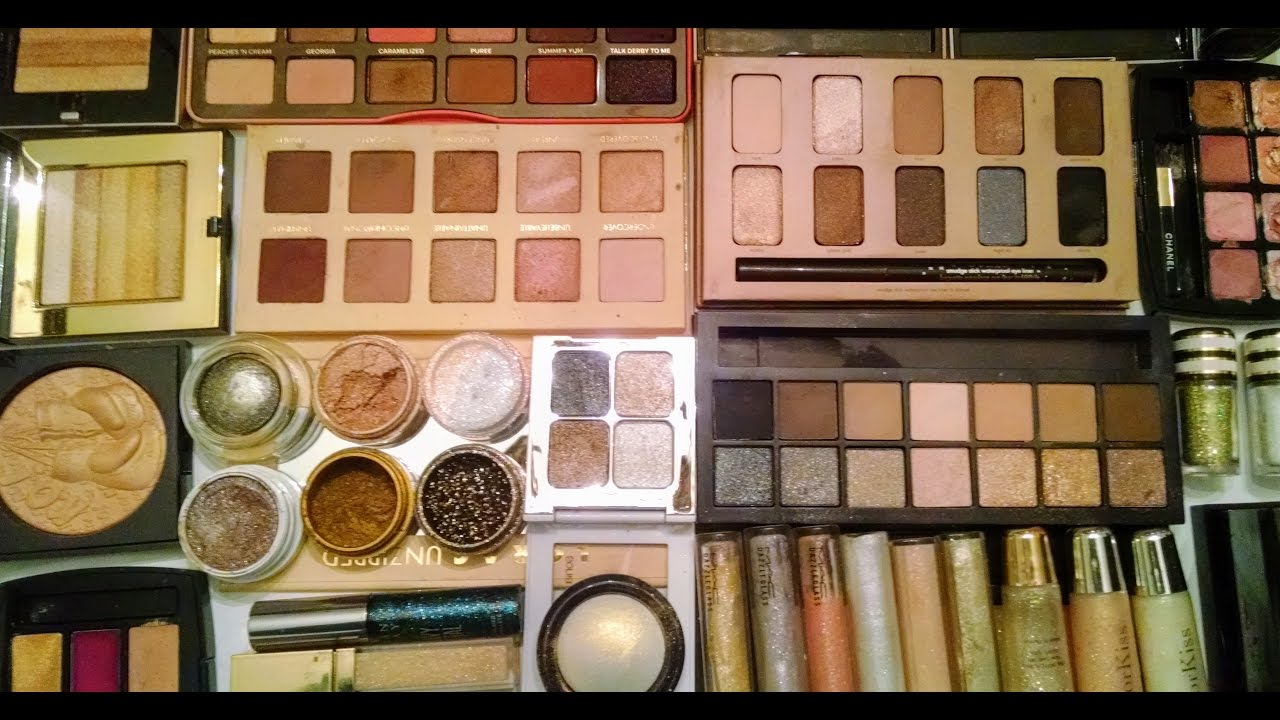 ASMR  Show & Tell Holiday Makeup Basket (whispering, gum chewing, makeup swatches
