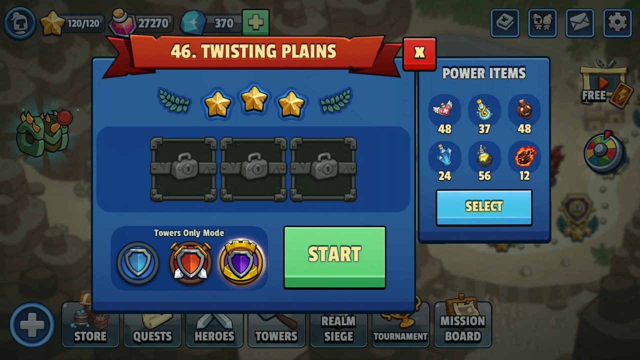 Realm Defense - World 3 | Level 46 (Twisting Plains) | Towers Only Mode | 3 Stars | No Spell
