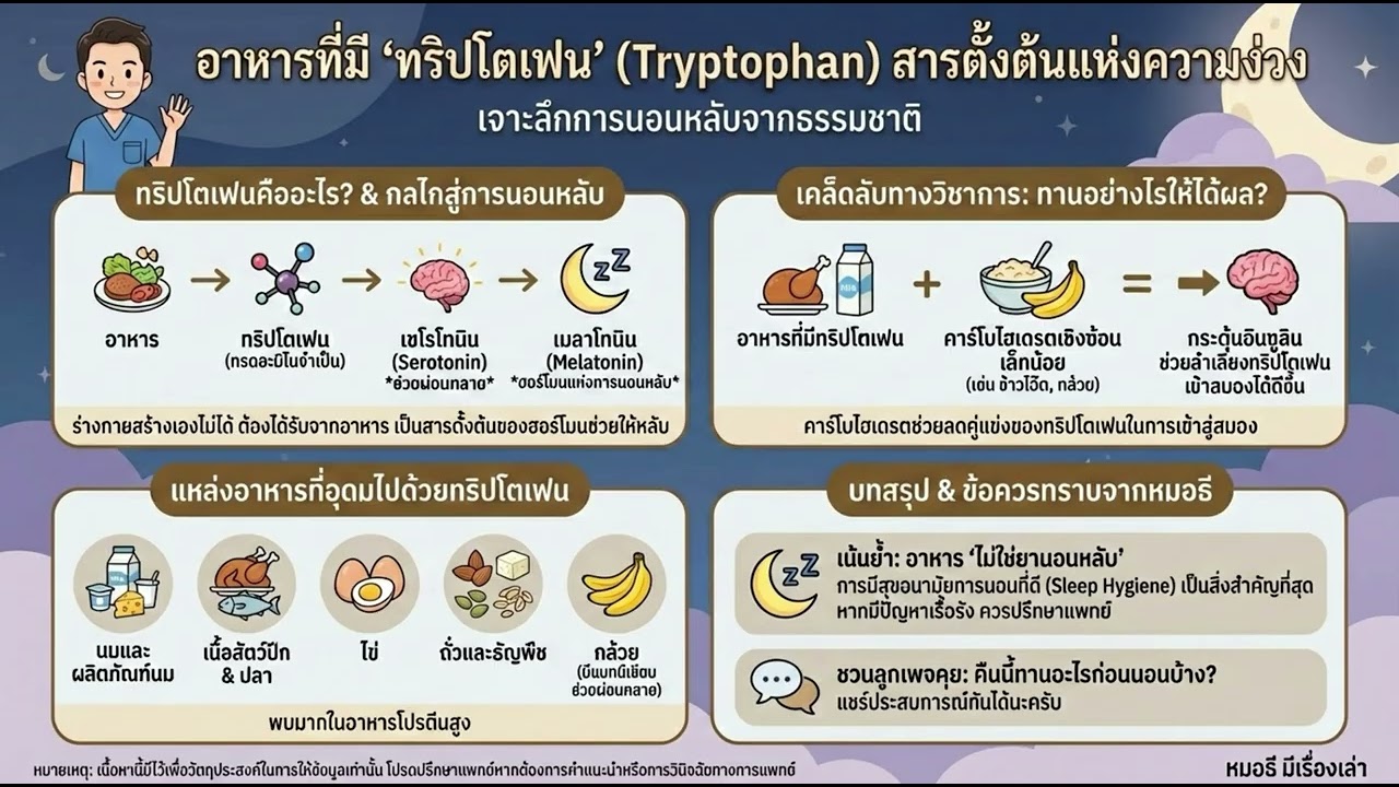 อาหารที่มีทริปโตเฟน (Tryptophan) สารตั้งต้นแห่งความง่วง