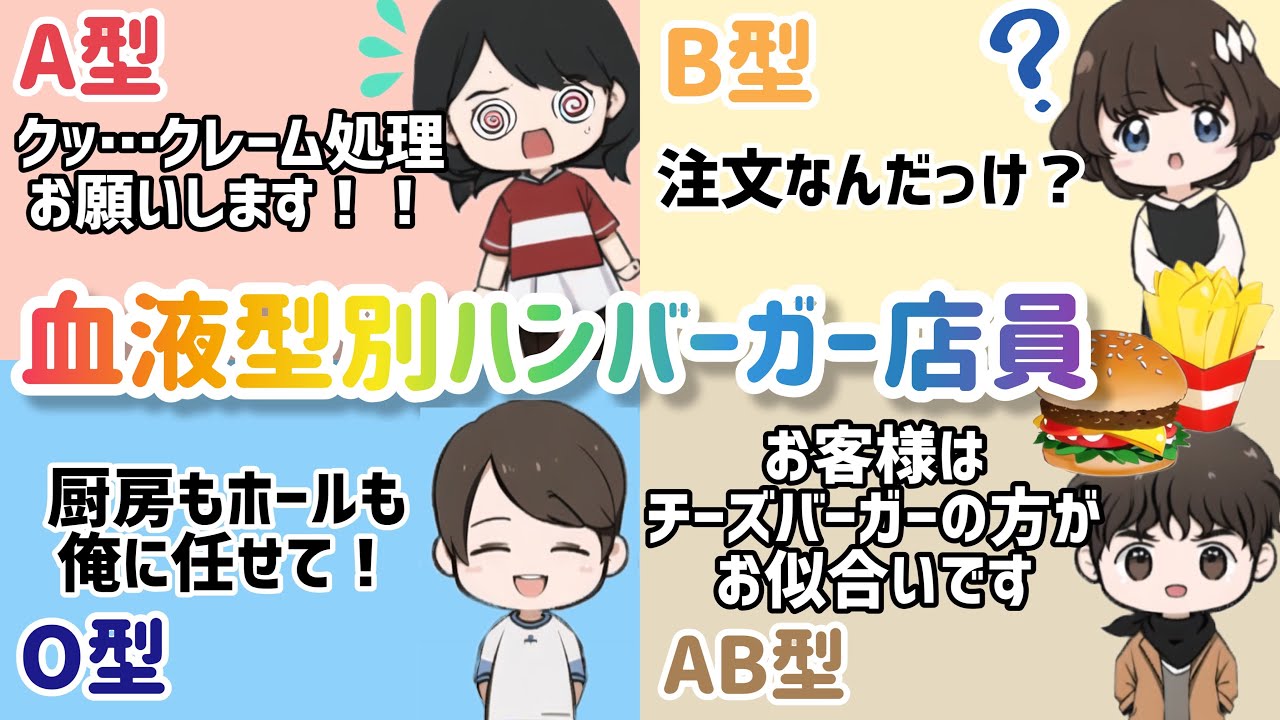 【マックルー必見!!】血液型別ハンバーガー店員