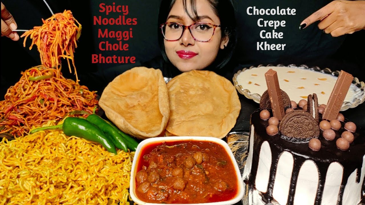 Eating Maggi, Chole Bhature, Spicy Noodles, Kheer, Chocolate Cake | Big Bites | Messy Eating | ASMR