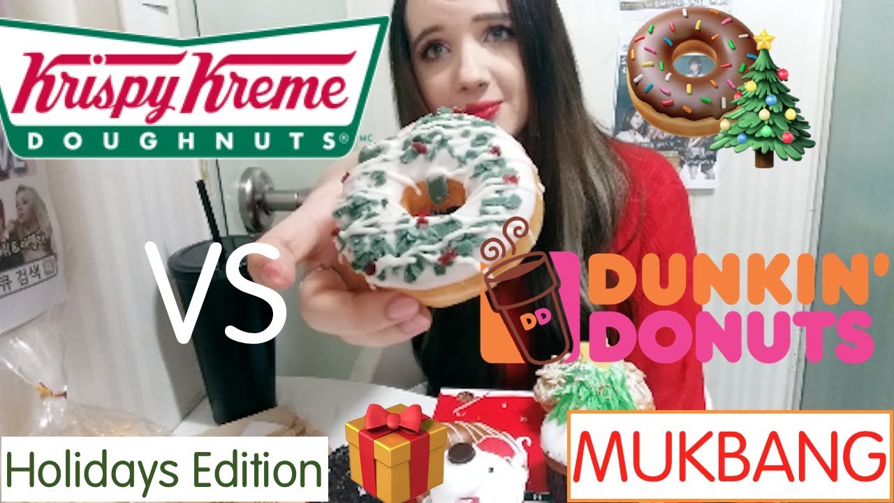 EATING DONUTS FOR THE FIRST TIME 🍩  DUNKIN DONUTS VS KRISPY KREME MUKBANG🎄 도너츠 먹방