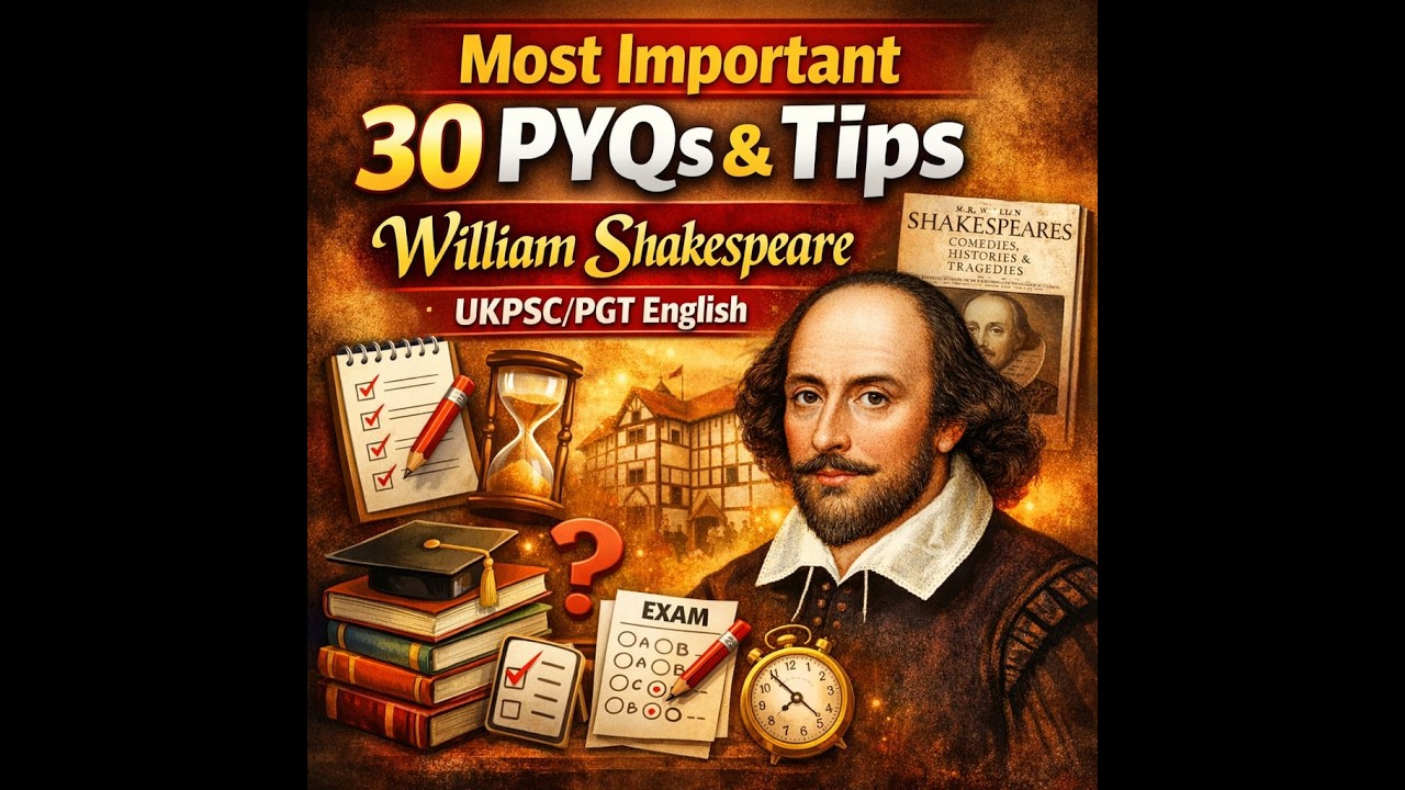 📌 Most Important 30 PYQs + Exam Tips on William Shakespeare | UKPSC Lecturer & PGT English