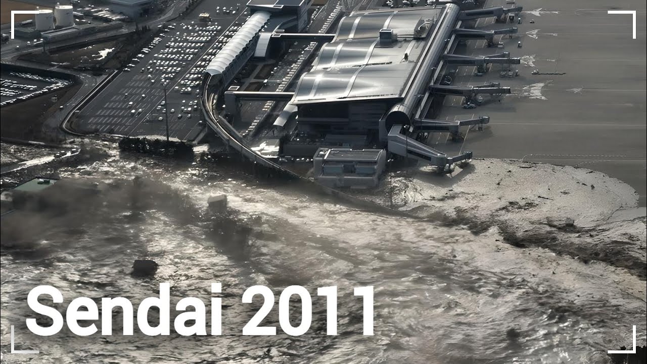 Город Сендай поглощен гигантским цунами, Япония, 2011 г.