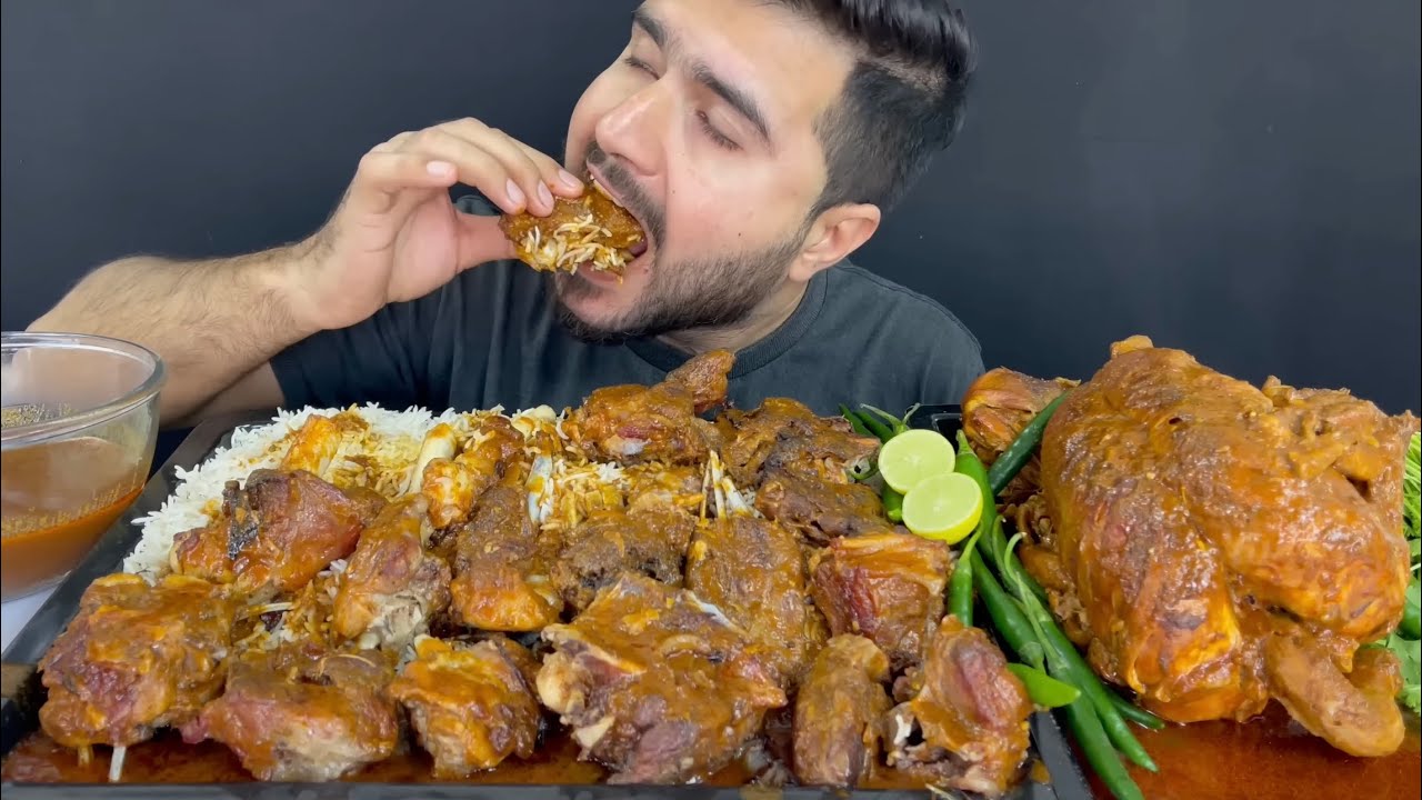 ASMR; EATING SPICY MUTTON CURRY SPICY WHOLE CHICKEN CURRY EXTRA GRAVY    REAL MUKBANG NO TALKING 216